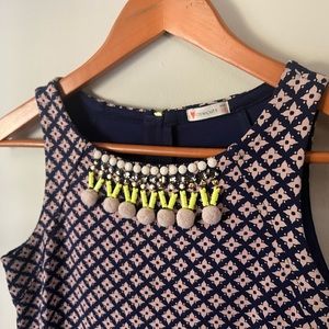 Crewcuts by J Crew Sleeveless Scuba Knit Dress with Beaded Neckline and Pom Poms
